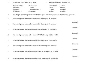 GCSE Physics Energy Calculations Worksheets | Teaching Resources