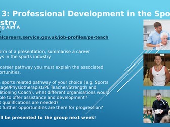 BTEC Sport Level 3 NQF Unit 3 Learning Aims A and B (Professional Development in the Sports Industry