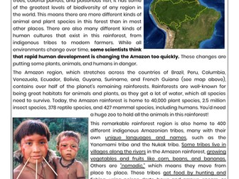 Amazon Rainforest Comprehension