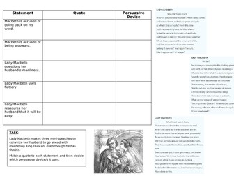 Worksheet - Lady Macbeth and Macbeth Relationship
