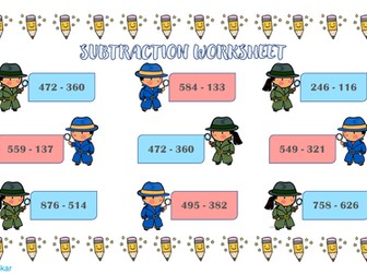 Subtraction Without Carry on Worksheet