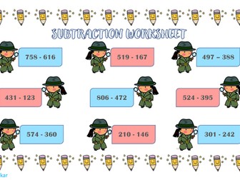 3 Digit Subtraction With Carry on Worksheet