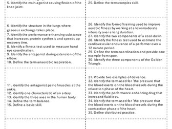 Edexcel GCSE PE (9-1) Revision Cards