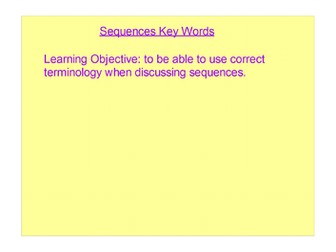 Sequences algebra key words starter plenary