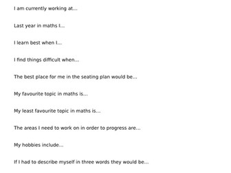 Getting to know you activity - maths - start of year