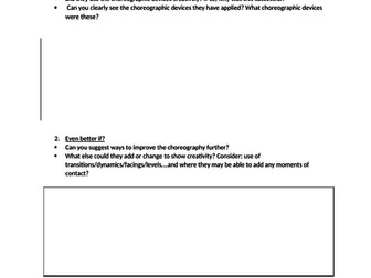 Peer assessment sheet Dance choreography
