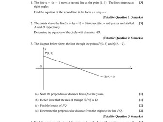 A Level Maths - AS Coordinate Geometry Unit Test and Mark Scheme