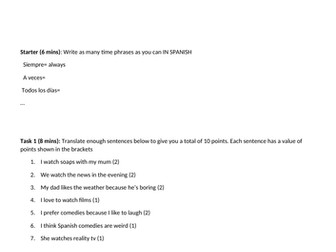 La tele- la television- tv programmes KS3
