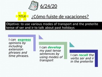 transport vacaciones past holidays KS3