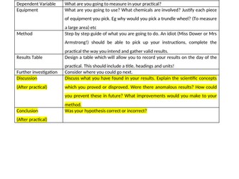 Unit 3 Applied Science  - Planning Help Sheet