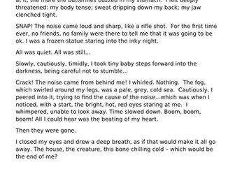 Suspense writing WAGOLL using Alan Peat's Exciting Sentences