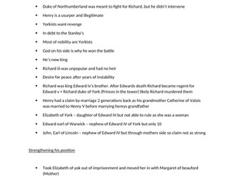 Henry VII Notes - Simnel and Warbeck