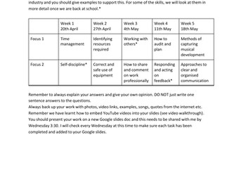 BTEC Tech Award Music Component 2 home learning tasks