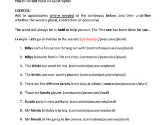 Apostrophes Worksheet