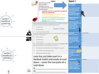 GCSE PE Warm Up/Cool Down Learning Mat
