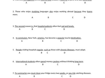 150 Multiple-Choice Error Correction Sentences for Reading/ Writing/ Grammar Practice