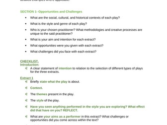 AQA A Level Drama - Getting started on section 1 of the Reflective Report.