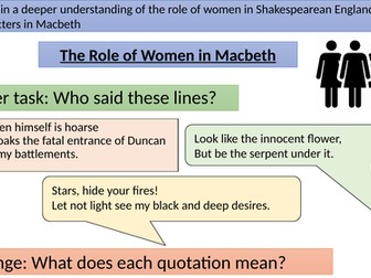 The Role of Women - Shakespeare; Lady Macbeth
