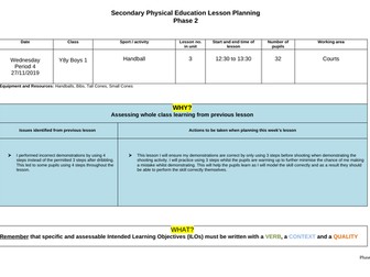 Year 8 Handball Passing Lesson Plan