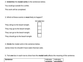 Modal Verbs KS2 SATS Style questions