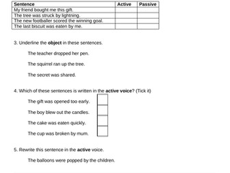 Active and Passive KS2 SATS Style Questions