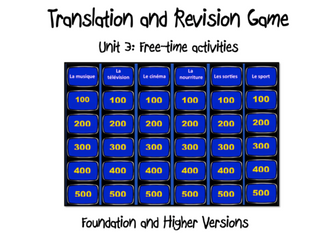 Translation and Revision Game- Unit 3- Free-time activities- GCSE French