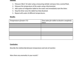 Rate of reaction and temperature practical