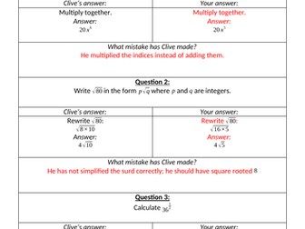 Clumsy Clive's Surds and Indices Tests