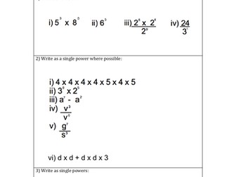 Maths GCSE - Indicies Test - Questions for higher tier