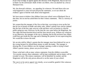 Albert and the Lion: Write back in role.