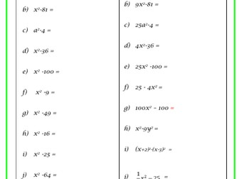 Algebra: Factorising Difference of two squares