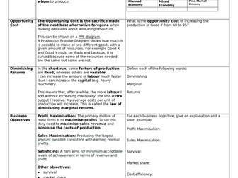 Edexcel Economics B Knowledge Organisers Term 1