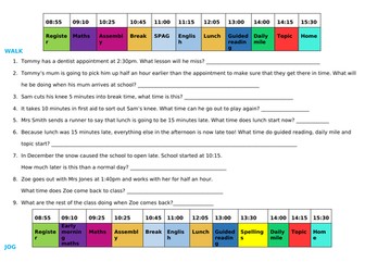 Reading a timetable worksheet
