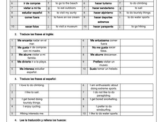 Spanish holidays / las vacaciones activities & opinions