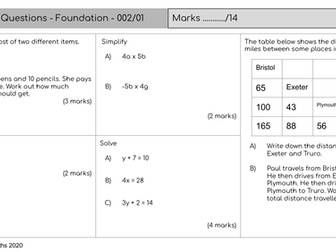 GCSE Foundation Mathematics - Set 02 - Retention / Skills Check Questions