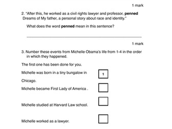 Michelle and Barack Obama Sats Style Reading questions