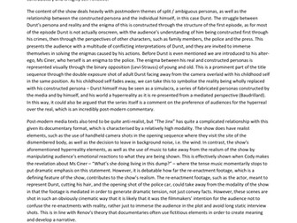 Essay on The Jinx and postmodernism