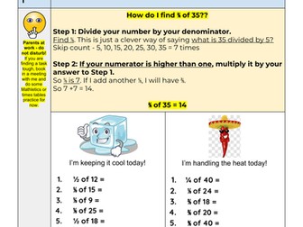 Home Learning Maths - Y4 Fractions and Number Work pack.
