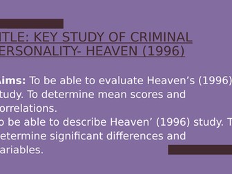 Psychology GCSE OCR- CRIME- Criminal personality study: Heaven 1996