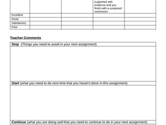 PEAL Marking Grid with teacher assessment section