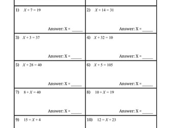 One Step Equation Packet - Series of Worksheets