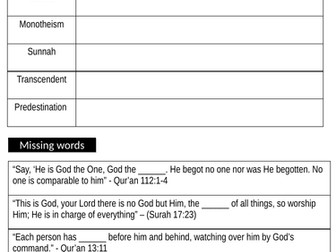 POP QUIZ - GCSE AQA Islam - Beliefs & Practices