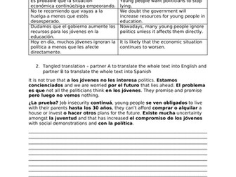 Y13 Translation Activities Los jovenes y la politica