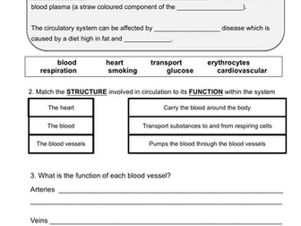 Edexcel Biology revision worksheets (T8 - Exchange and transport in animals)