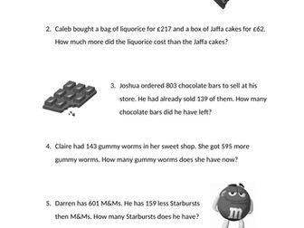 Addition and Subtraction Word Problems - Sweetshop