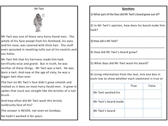 Roald Dahl Week Guided Reading Activities with SAT style questions