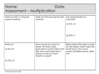 Quick Mastery Assessment - Multiplication