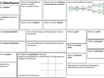 Revision learning mats- GCSE Biology (OCR Gateway) Genes, Inheritance and Selection