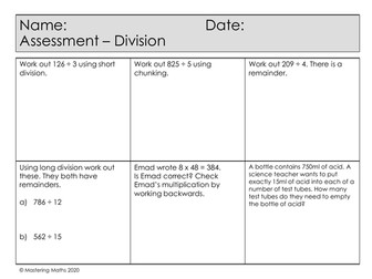 Quick Mastery Assessment - Division