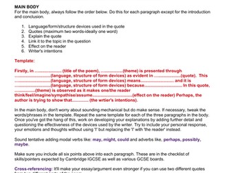 Poetry Essay Template IGCSE/GCSE